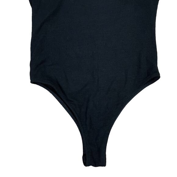 Gianni Bini | Arissa Black Ribbed Knit Tie Strap Cheeky Bodysuit - Picture 7 of 12